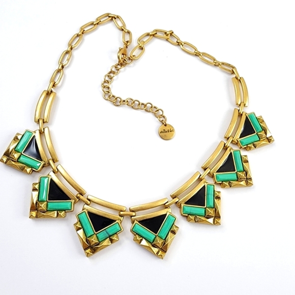 Stella + Dot statement necklace green black art deco - Picture 7 of 10